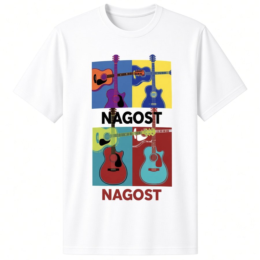 なごストTシャツ（白地に4色のギターと NAGOST の文字）